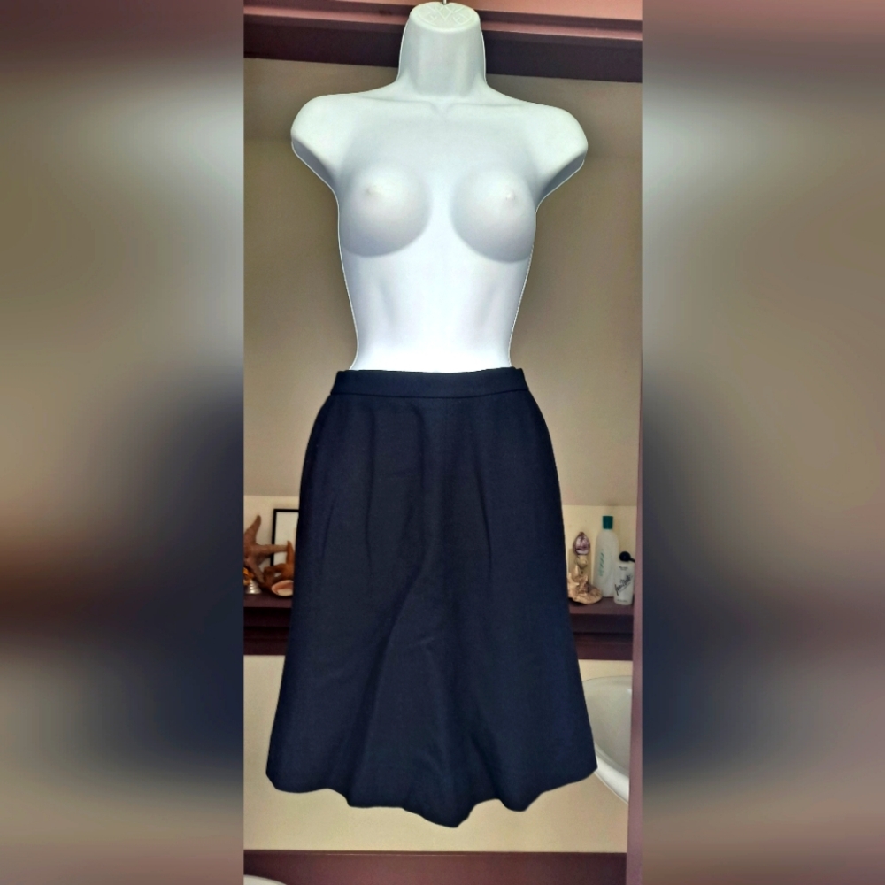 ANNE KLEIN Collection Classic Black Lined Wool Flared Skater Skirt Fall Skirt